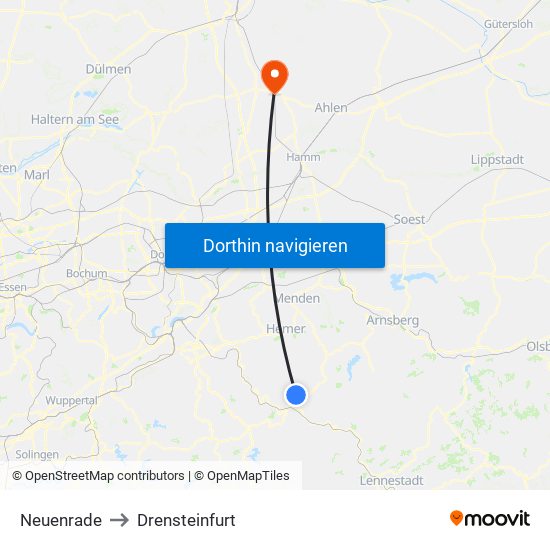 Neuenrade to Drensteinfurt map