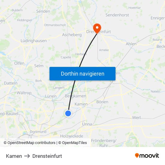 Kamen to Drensteinfurt map