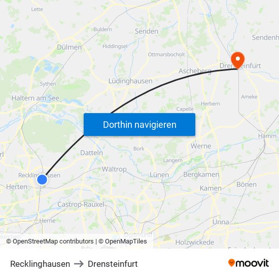 Recklinghausen to Drensteinfurt map