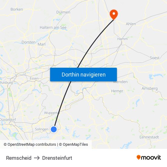 Remscheid to Drensteinfurt map