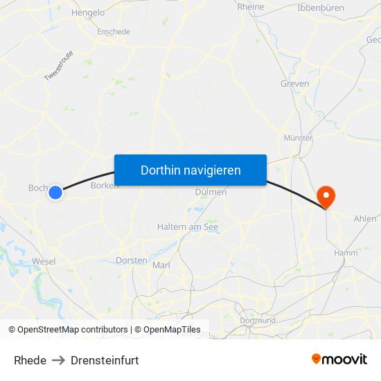 Rhede to Drensteinfurt map