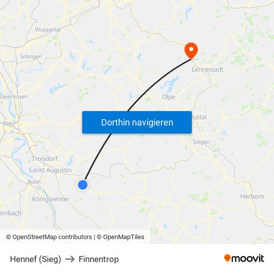 Hennef (Sieg) to Finnentrop map