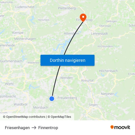 Friesenhagen to Finnentrop map