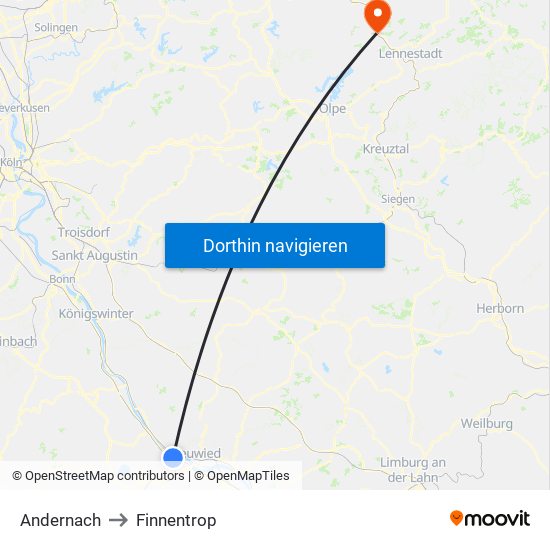 Andernach to Finnentrop map