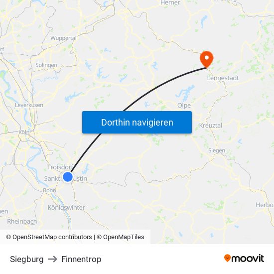 Siegburg to Finnentrop map