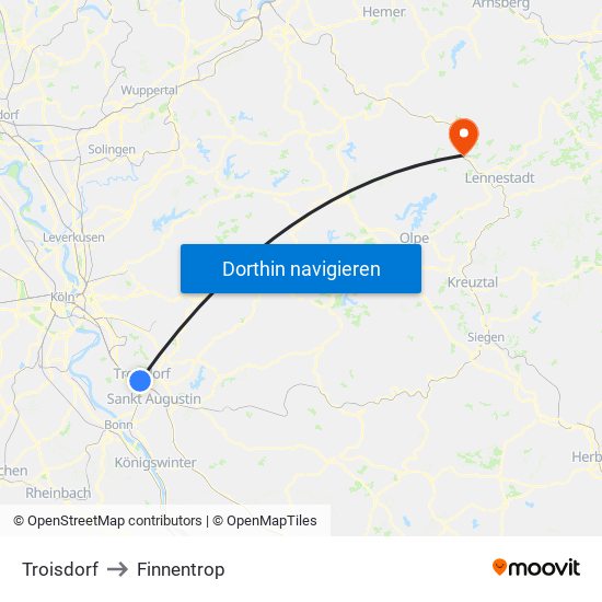 Troisdorf to Finnentrop map