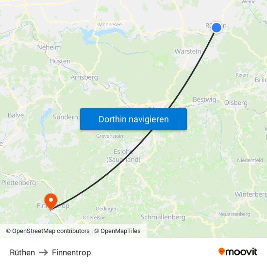 Rüthen to Finnentrop map