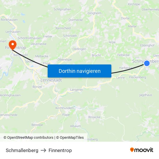 Schmallenberg to Finnentrop map