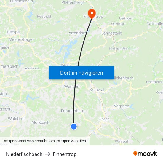 Niederfischbach to Finnentrop map