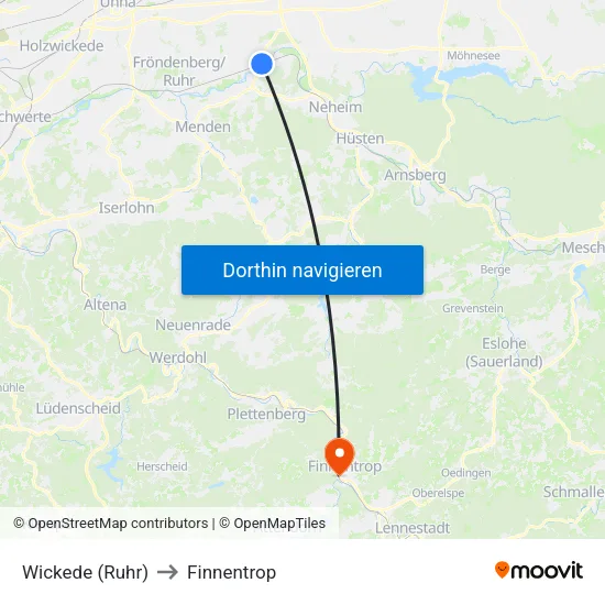 Wickede (Ruhr) to Finnentrop map