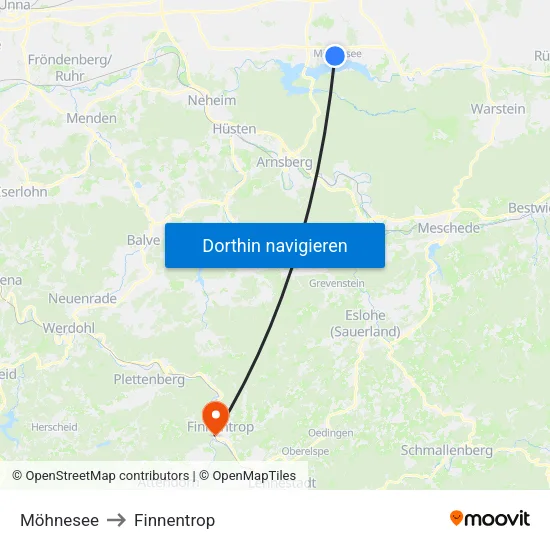 Möhnesee to Finnentrop map