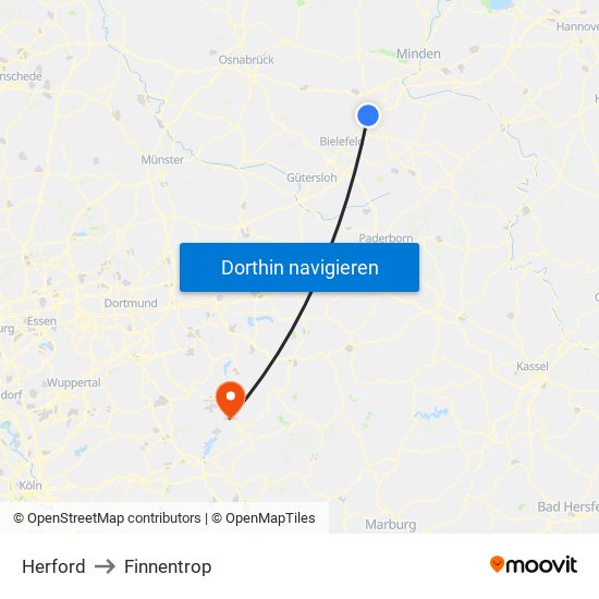 Herford to Finnentrop map