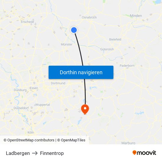 Ladbergen to Finnentrop map