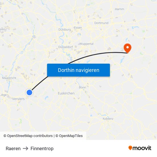 Raeren to Finnentrop map