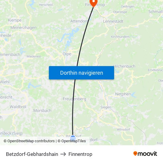 Betzdorf-Gebhardshain to Finnentrop map