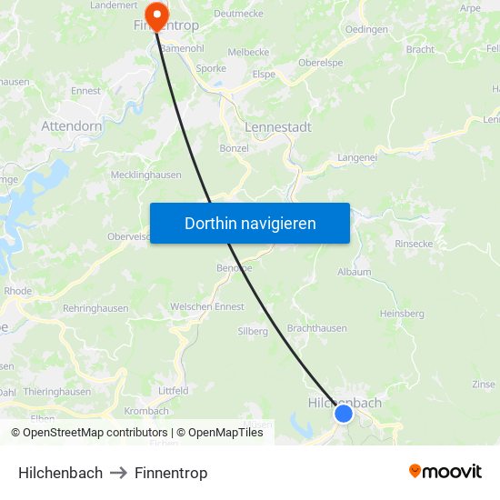 Hilchenbach to Finnentrop map