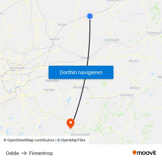 Oelde to Finnentrop map