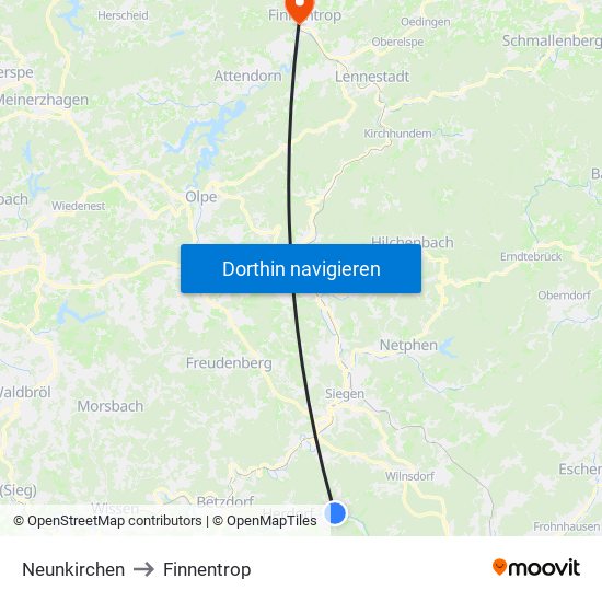 Neunkirchen to Finnentrop map