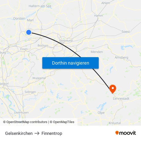 Gelsenkirchen to Finnentrop map