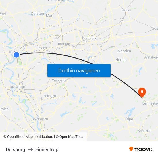 Duisburg to Finnentrop map