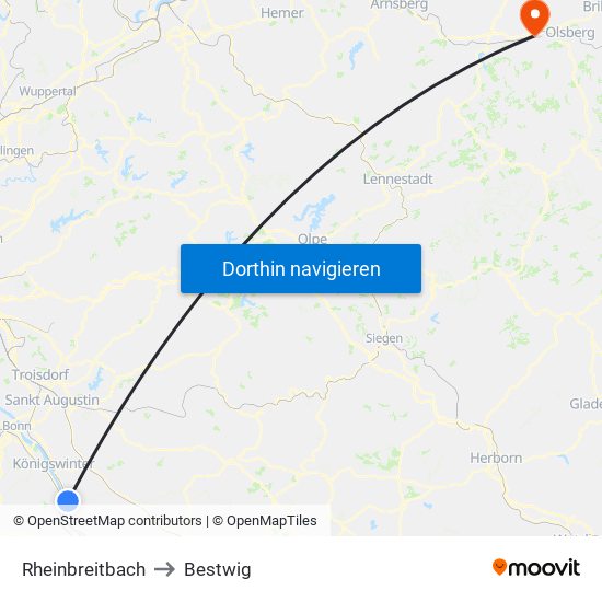 Rheinbreitbach to Bestwig map