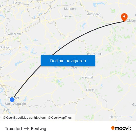 Troisdorf to Bestwig map