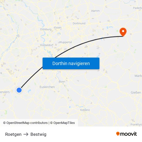 Roetgen to Bestwig map