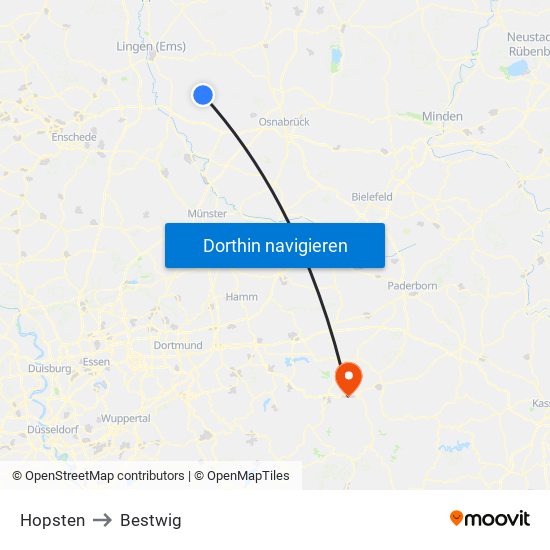 Hopsten to Bestwig map