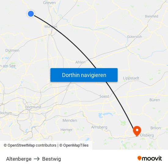 Altenberge to Bestwig map