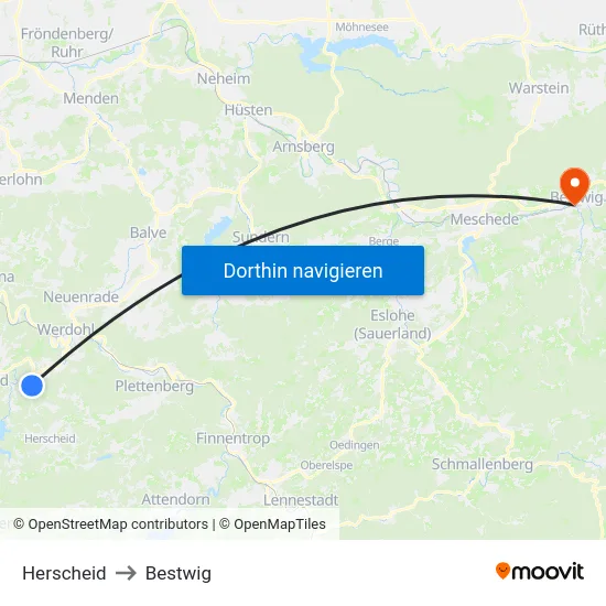 Herscheid to Bestwig map