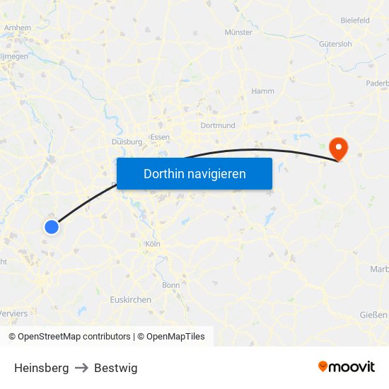 Heinsberg to Bestwig map