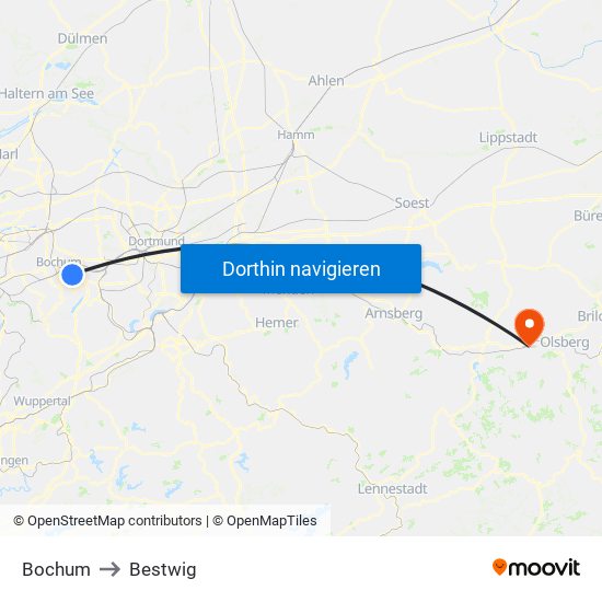 Bochum to Bestwig map