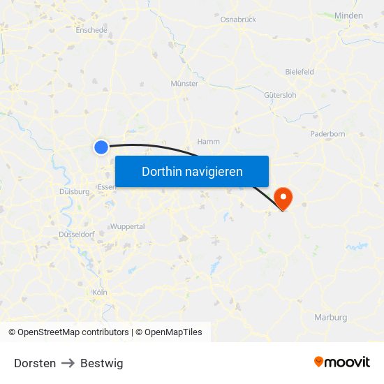 Dorsten to Bestwig map