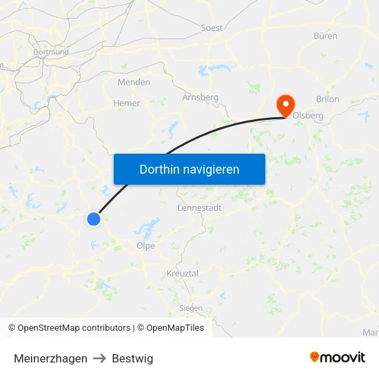 Meinerzhagen to Bestwig map