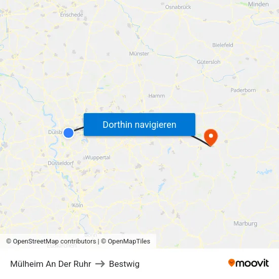 Mülheim An Der Ruhr to Bestwig map