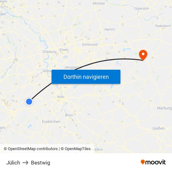Jülich to Bestwig map