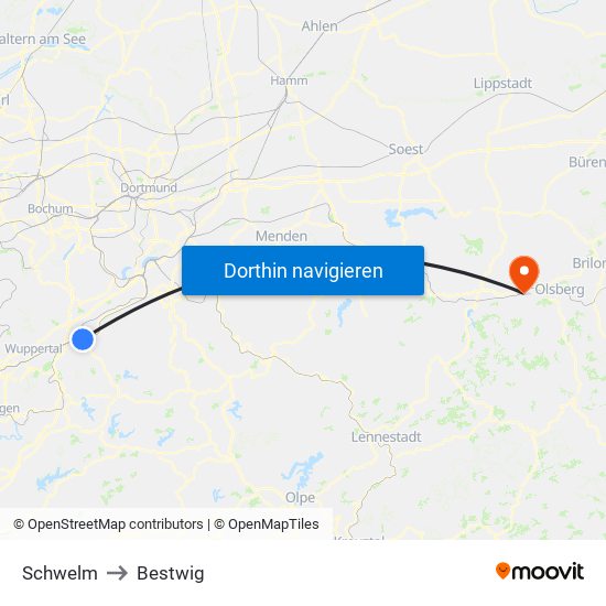 Schwelm to Bestwig map