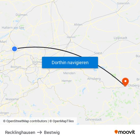 Recklinghausen to Bestwig map