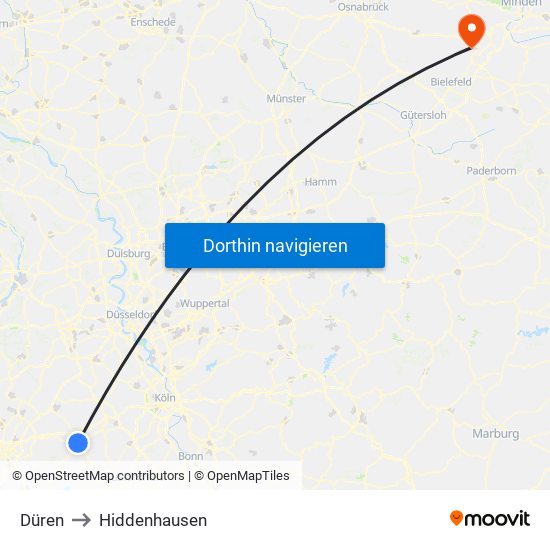 Düren to Hiddenhausen map