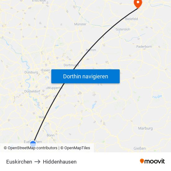 Euskirchen to Hiddenhausen map