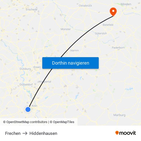 Frechen to Hiddenhausen map