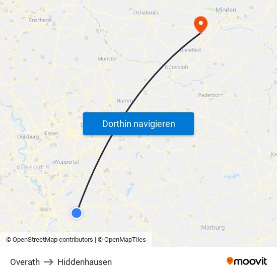 Overath to Hiddenhausen map