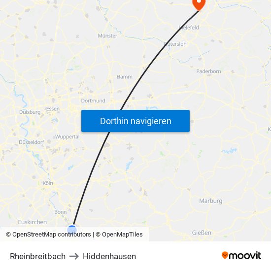 Rheinbreitbach to Hiddenhausen map