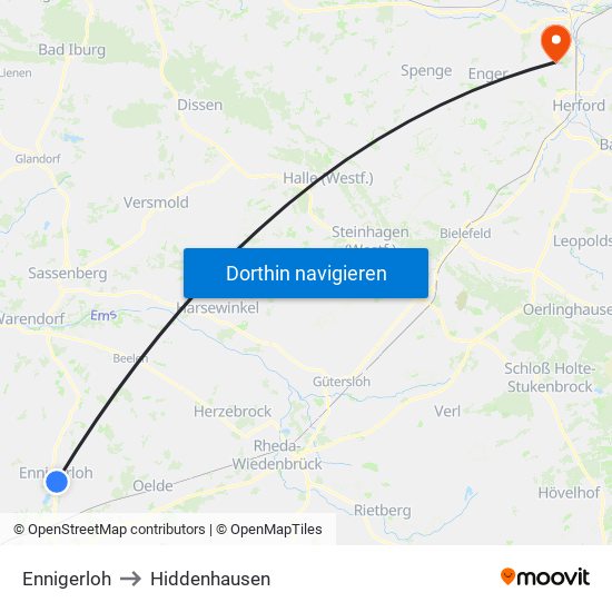 Ennigerloh to Hiddenhausen map