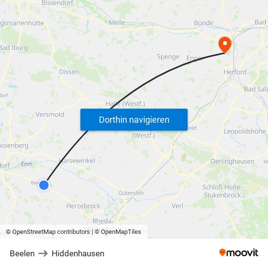 Beelen to Hiddenhausen map