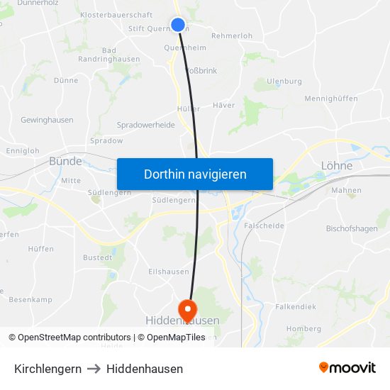 Kirchlengern to Hiddenhausen map
