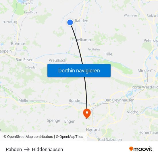 Rahden to Hiddenhausen map