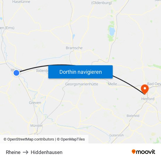 Rheine to Hiddenhausen map