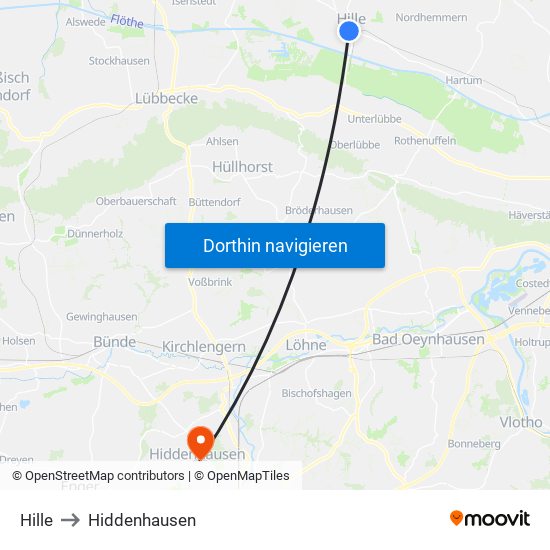 Hille to Hiddenhausen map