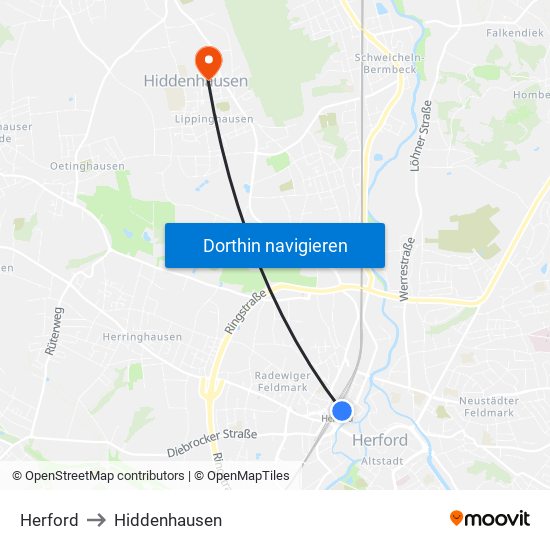 Herford to Hiddenhausen map